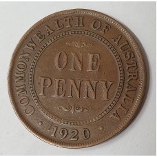 AUSTRALIA 1920 . ONE 1 PENNY . VARIETY . DOUBLE DOT